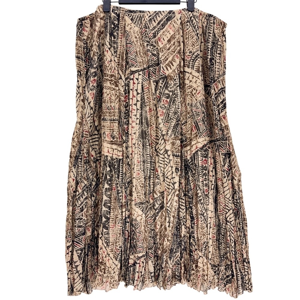 Ruby Rd Tan Tribal Print Pleated Midi Skirt 18 Plus Boho Geometric Lined Curvy